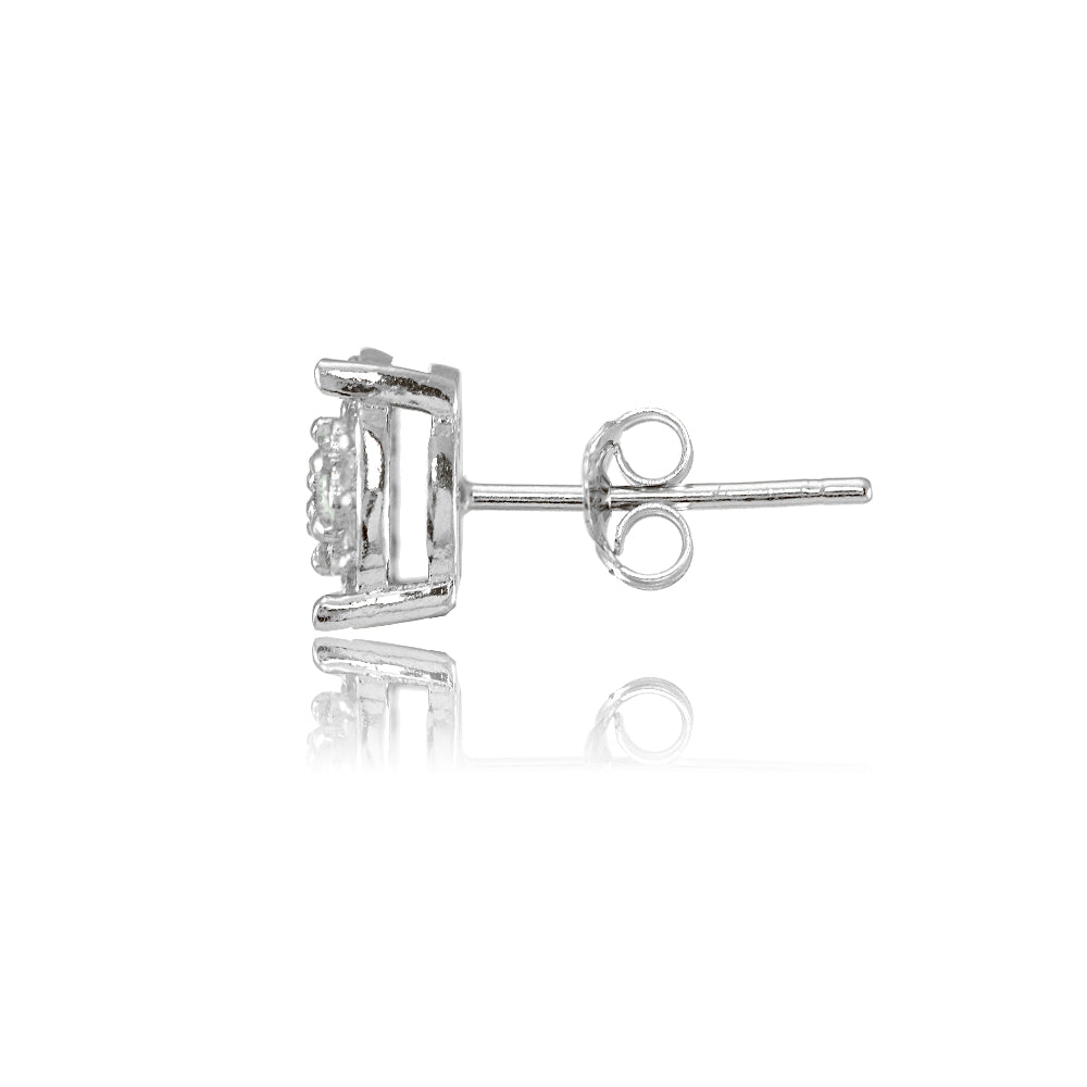 Sterling Silver Round Cubic Zirconia Stud Earrings-2