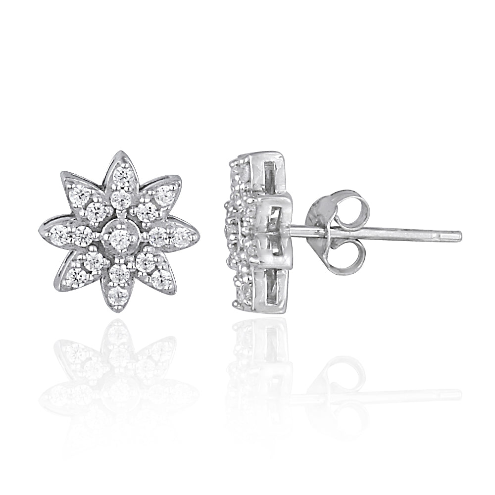 Sterling Silver Cubic Zirconia Flower Stud Earrings