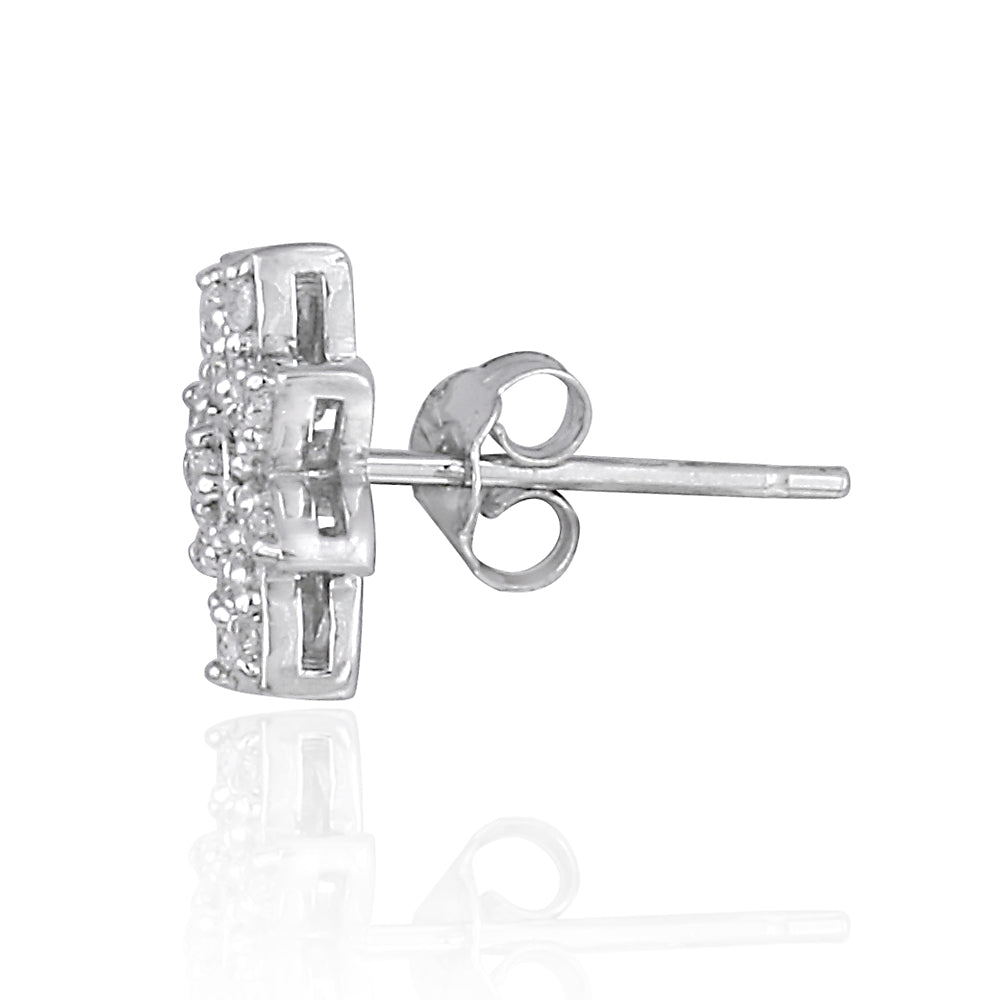 Sterling Silver Cubic Zirconia Flower Stud Earrings-2