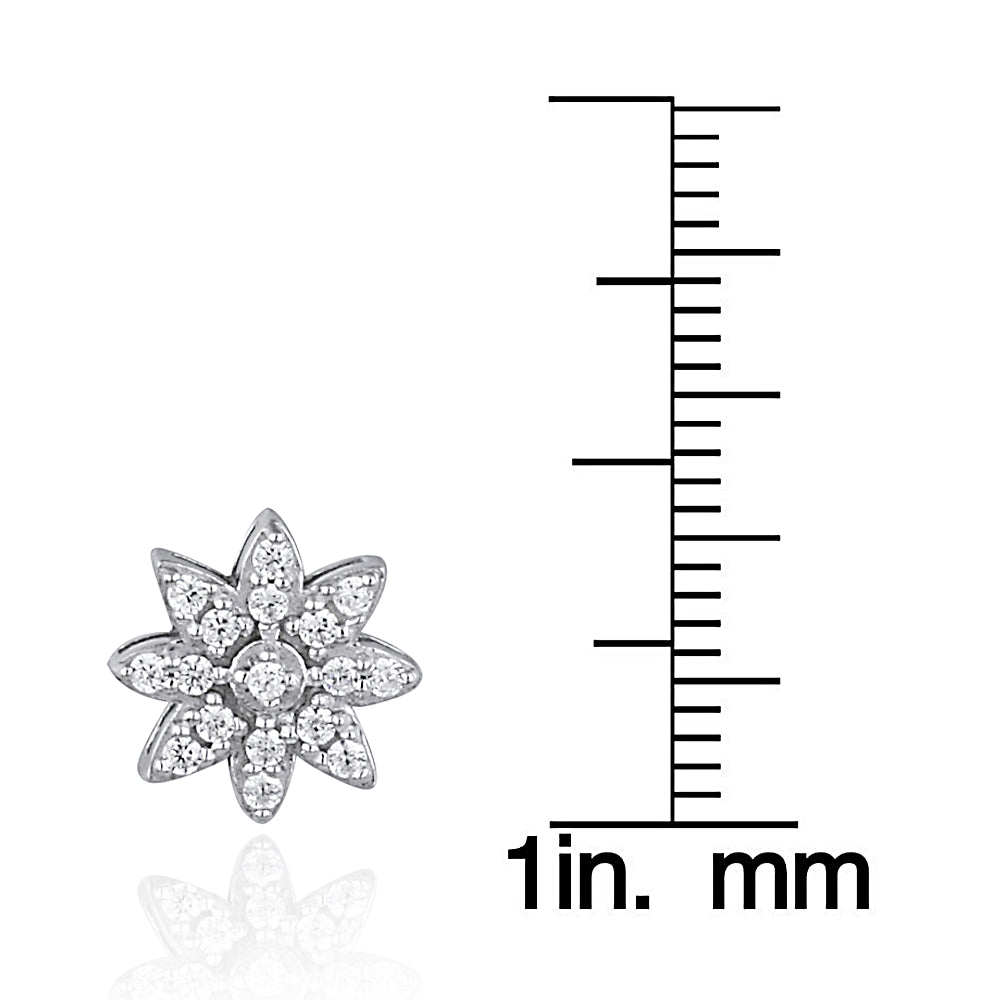 Sterling Silver Cubic Zirconia Flower Stud Earrings-3