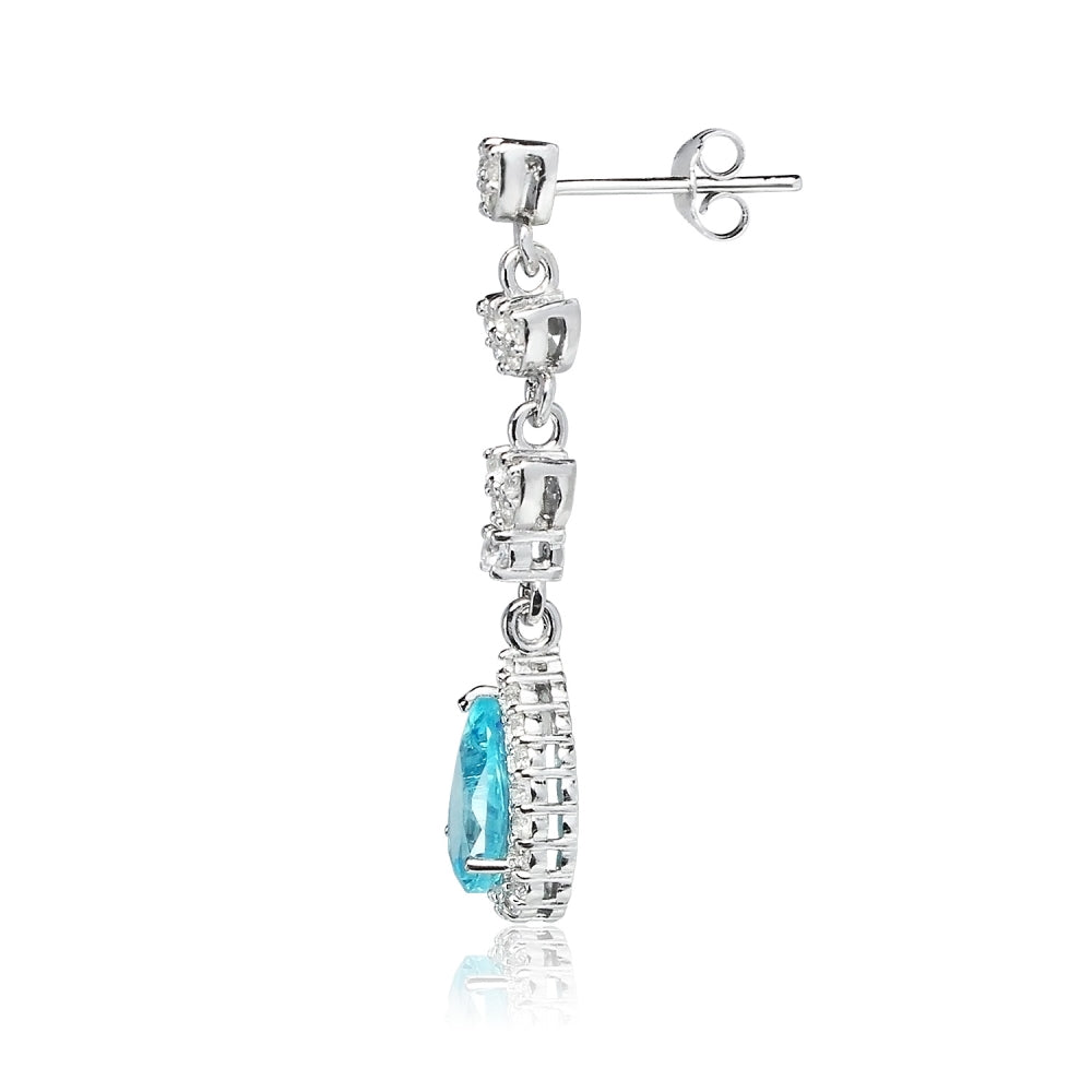 Sterling Silver Light Blue Cubic Zirconia Triple Teardrop Dangle Earrings-3