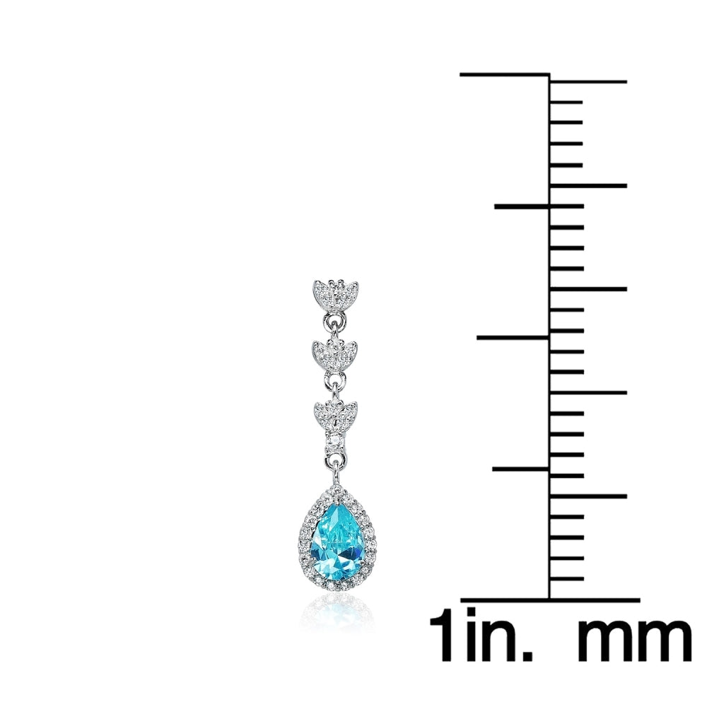 Sterling Silver Light Blue Cubic Zirconia Triple Teardrop Dangle Earrings-5