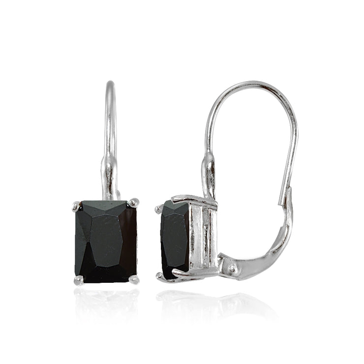 Sterling Silver Black Cubic Zirconia Emerald-Cut Leverback Earrings