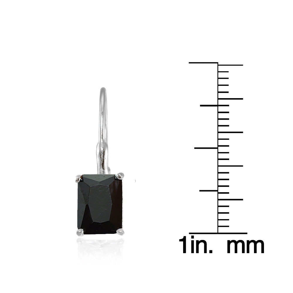 Sterling Silver Black Cubic Zirconia Emerald-Cut Leverback Earrings-3