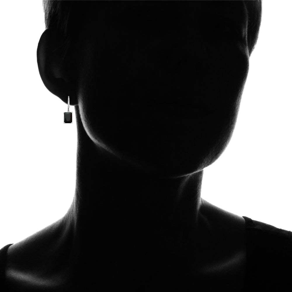 Sterling Silver Black Cubic Zirconia Emerald-Cut Leverback Earrings-4