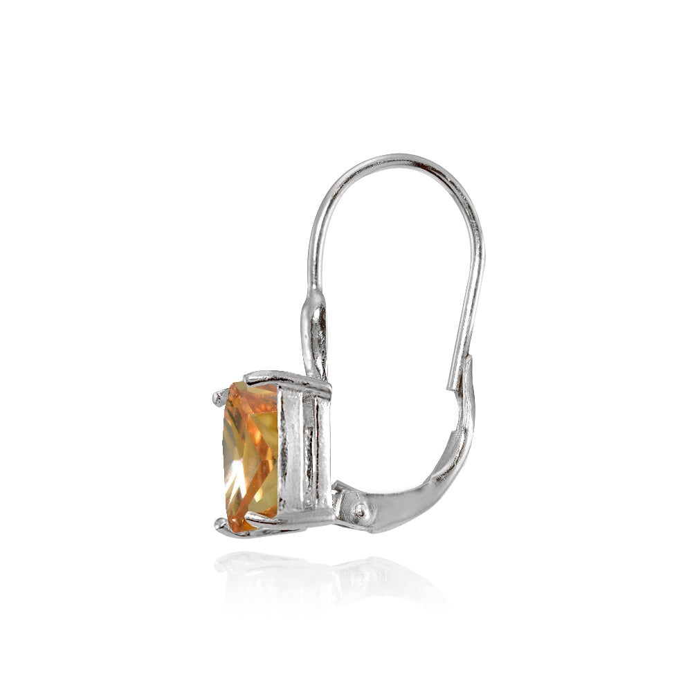 Sterling Silver Emerald-Cut Champagne Cubic Zirconia Leverback Earrings-2