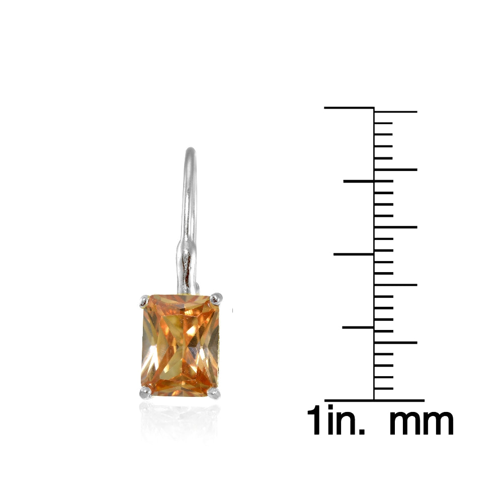 Sterling Silver Emerald-Cut Champagne Cubic Zirconia Leverback Earrings-3