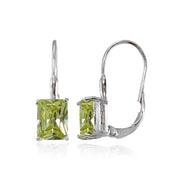 Sterling Silver Emerald-Cut Light Green Cubic Zirconia Leverback Earrings