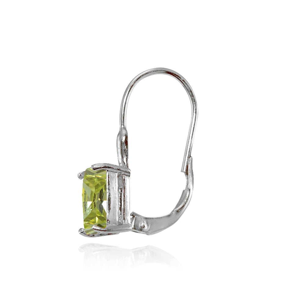 Sterling Silver Emerald-Cut Light Green Cubic Zirconia Leverback Earrings-2