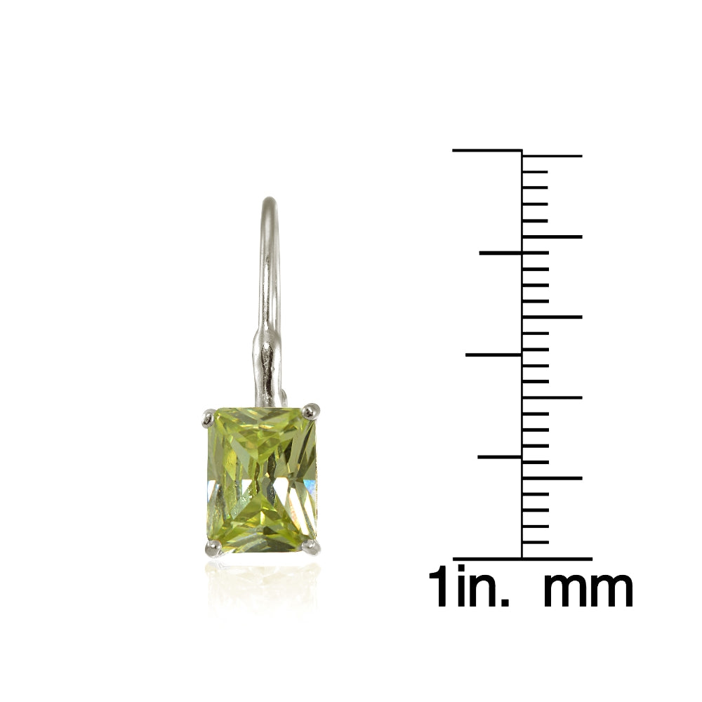 Sterling Silver Emerald-Cut Light Green Cubic Zirconia Leverback Earrings-3