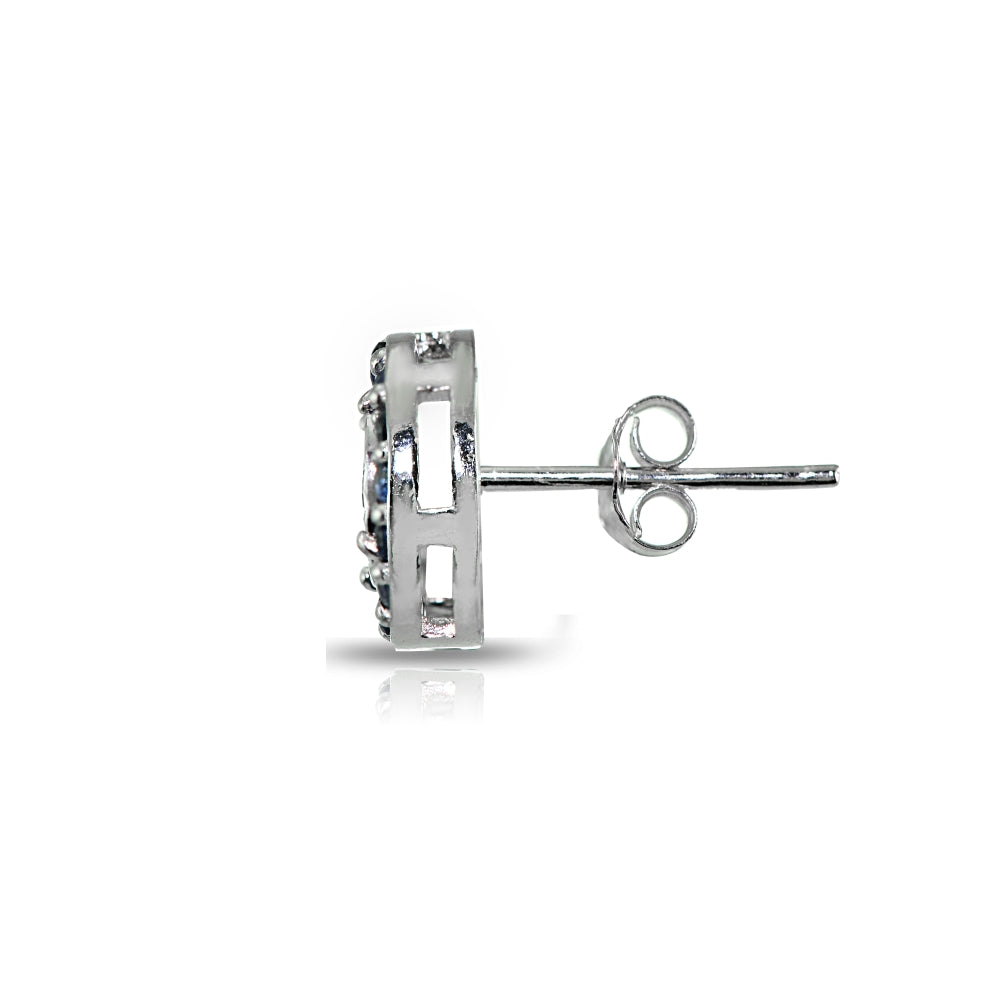 Sterling Silver Genuine Blue Sapphire and Diamond Accent Illusion-Set Stud Earrings-2