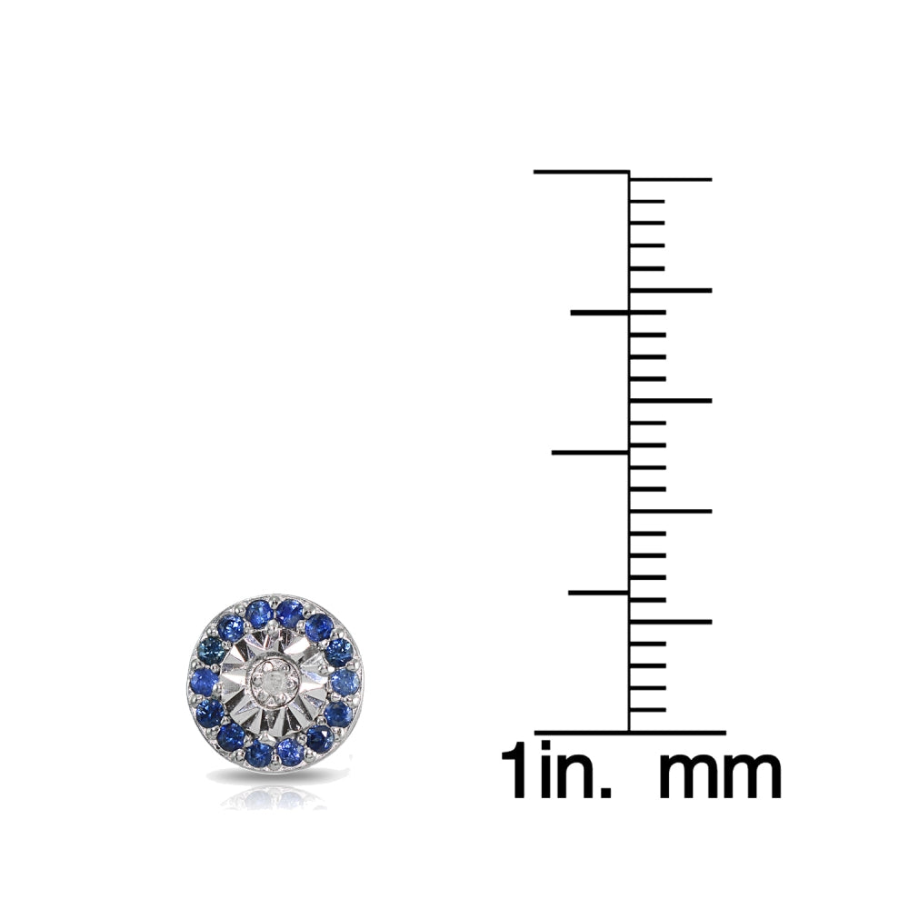 Sterling Silver Genuine Blue Sapphire and Diamond Accent Illusion-Set Stud Earrings-3
