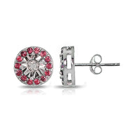 Sterling Silver Genuine Ruby and Diamond Accent Illusion-Set Stud Earrings