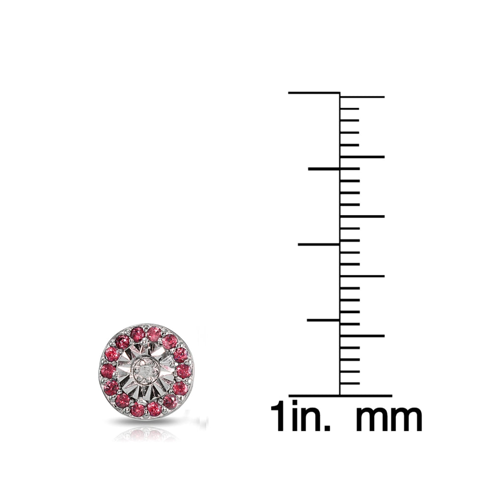 Sterling Silver Genuine Ruby and Diamond Accent Illusion-Set Stud Earrings-3