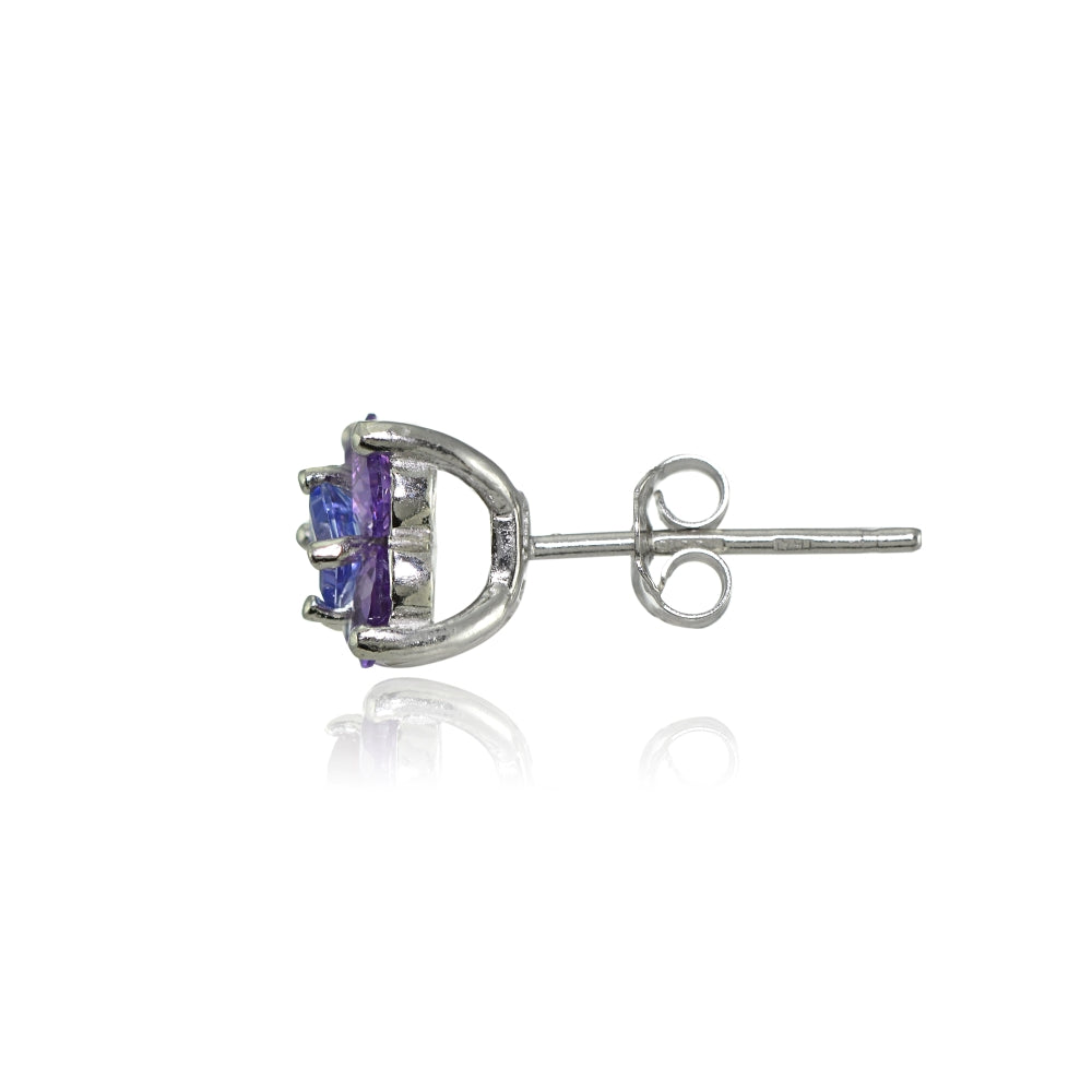 Sterling Silver Amethyst and Tanzanite Flower Stud Earrings-2