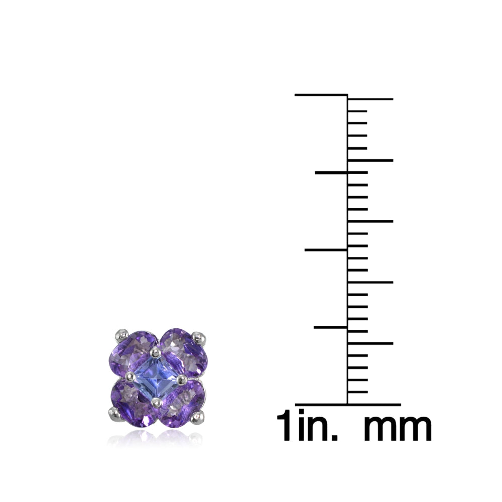 Sterling Silver Amethyst and Tanzanite Flower Stud Earrings-3