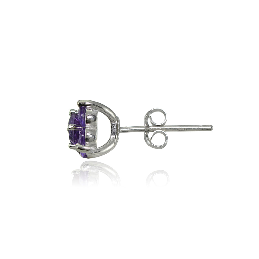 Sterling Silver Amethyst and African Amethyst Flower Stud Earrings-2