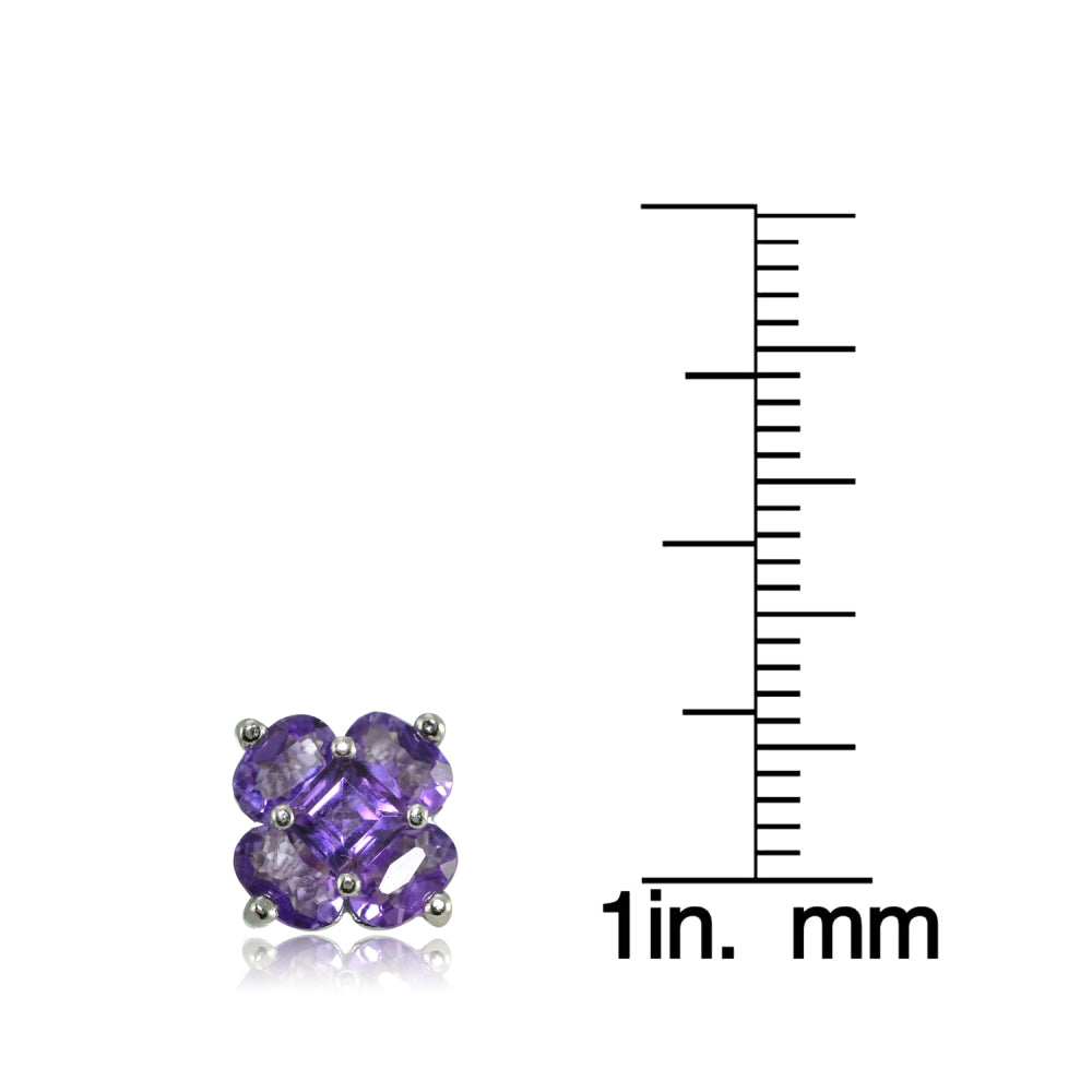 Sterling Silver Amethyst and African Amethyst Flower Stud Earrings-3