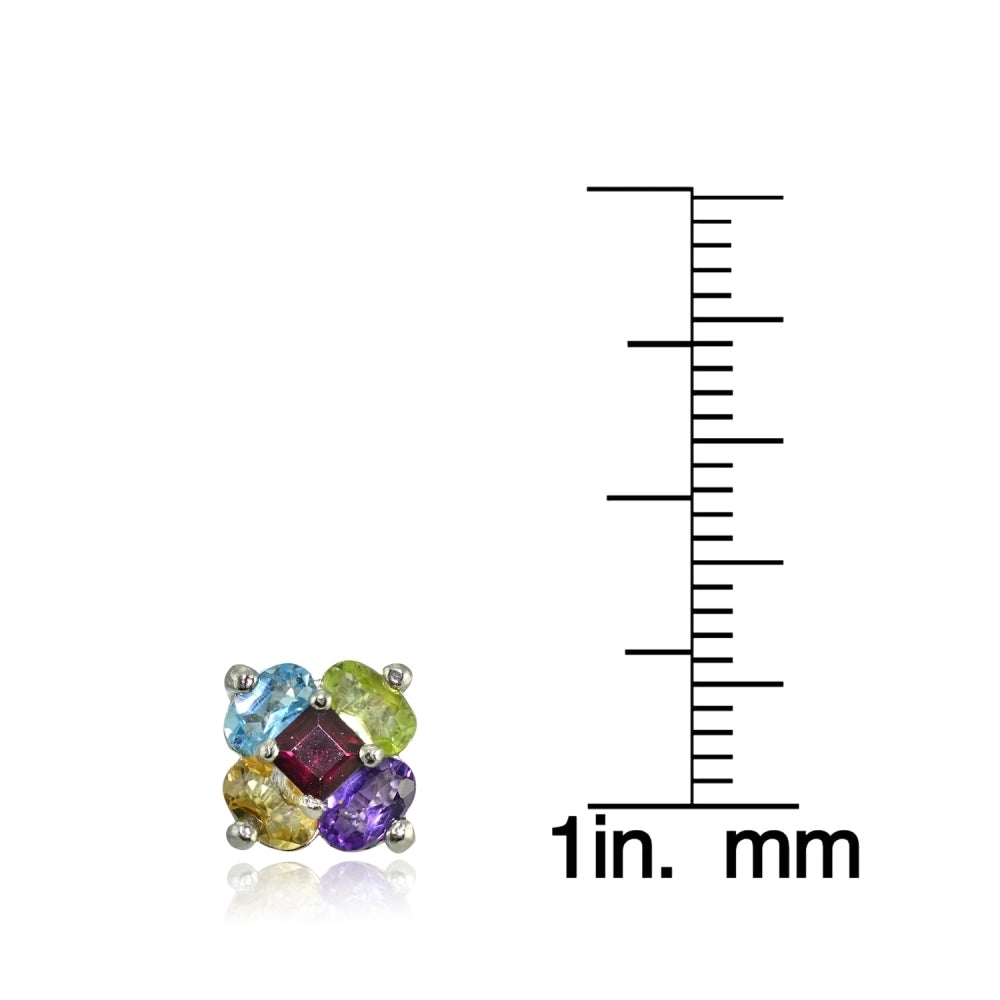 Sterling Silver Multi Color Gemstone Flower Stud Earrings-3