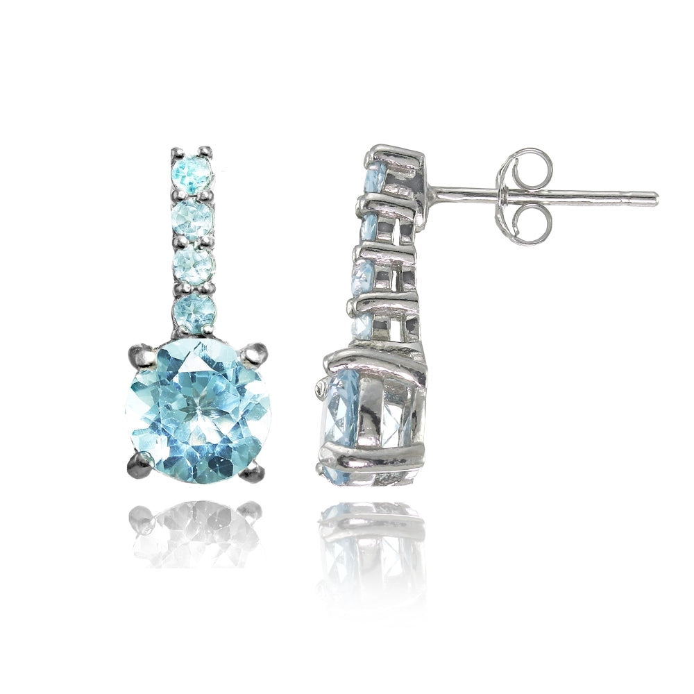 Sterling Silver Blue Topaz 5-Stone Round Drop Earrings