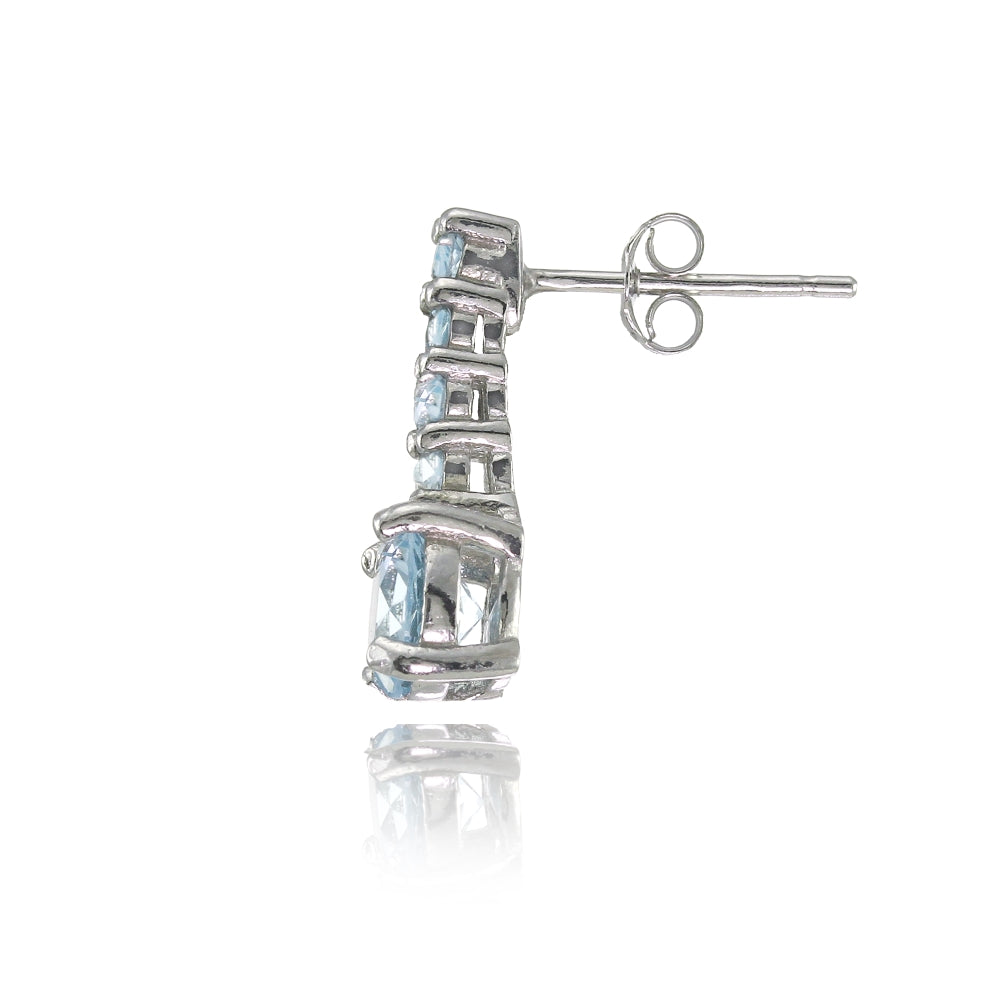 Sterling Silver Blue Topaz 5-Stone Round Drop Earrings-2