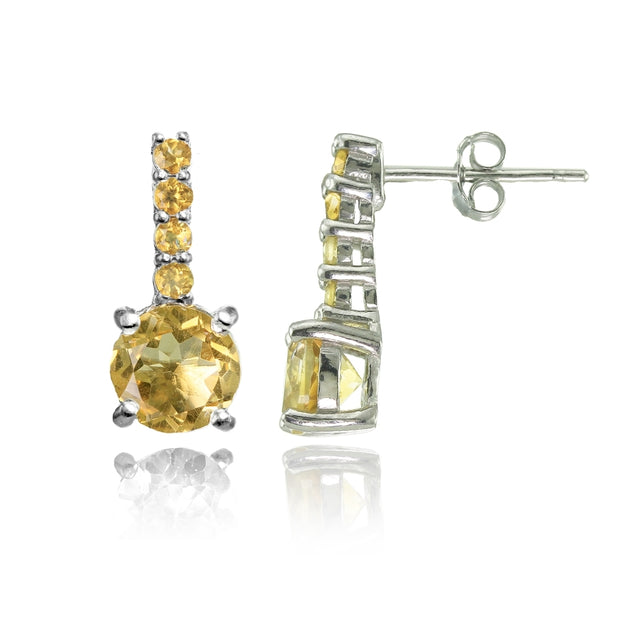 Sterling Silver Citrine 5-Stone Round Drop Earrings