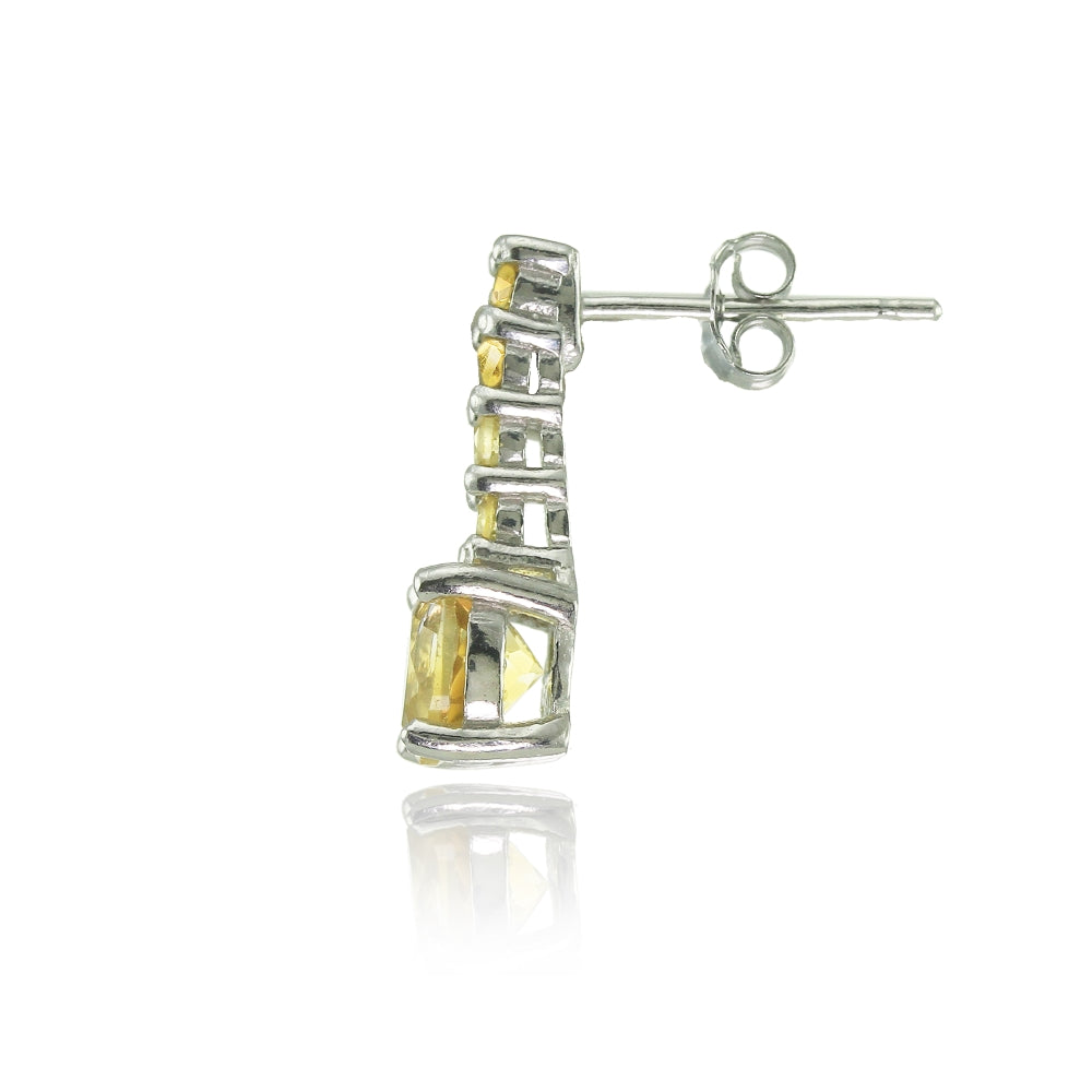 Sterling Silver Citrine 5-Stone Round Drop Earrings-2