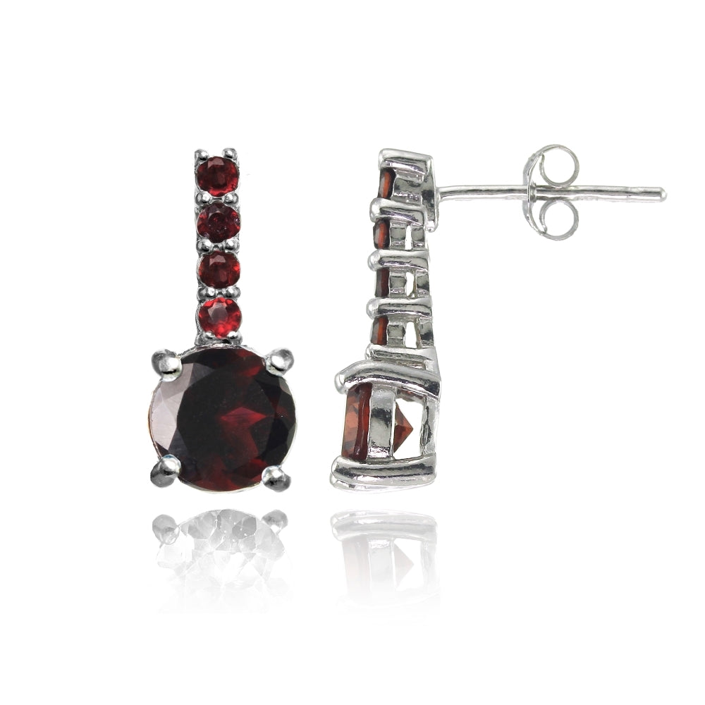 Sterling Silver Garnet 5-Stone Round Drop Earrings