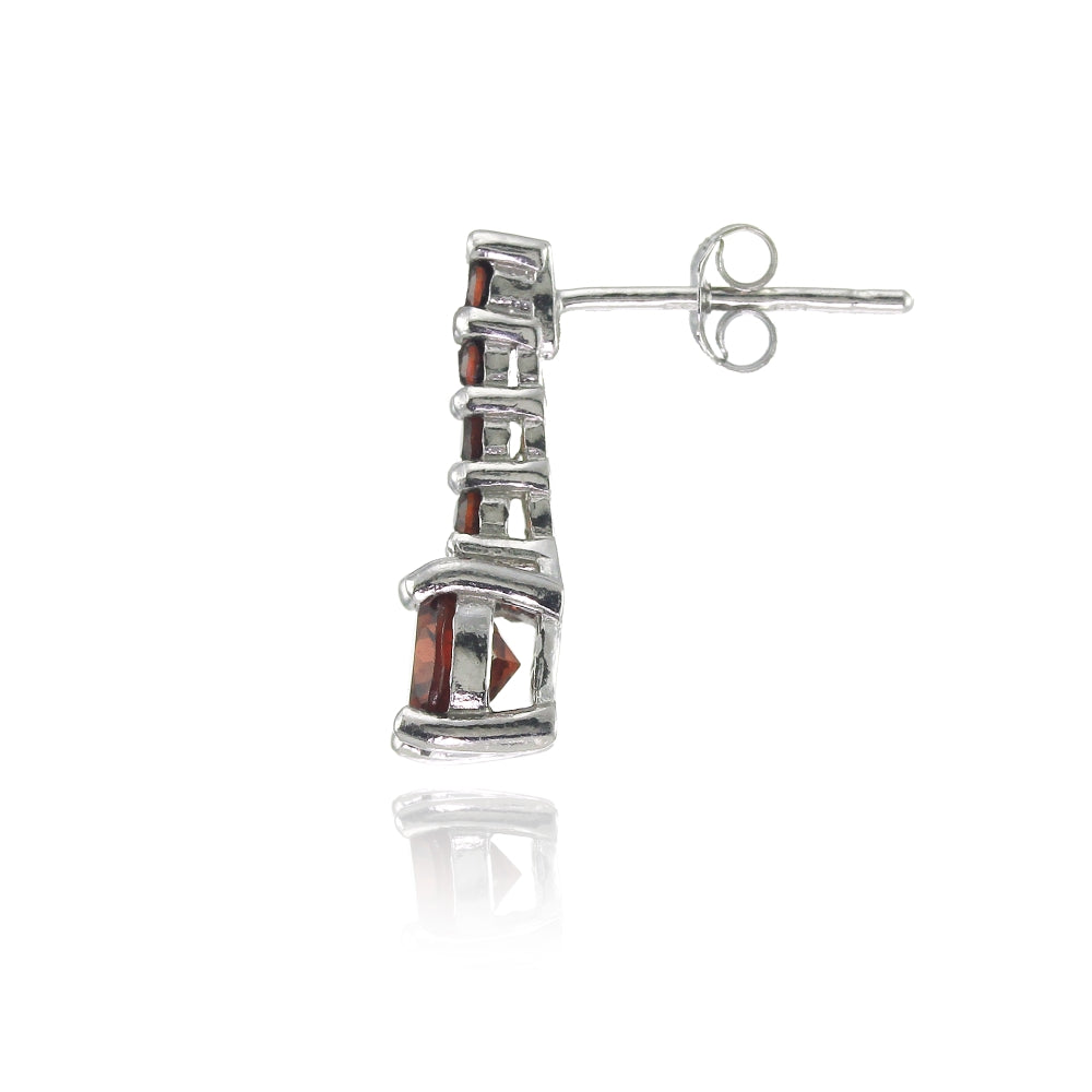 Sterling Silver Garnet 5-Stone Round Drop Earrings-2