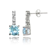 Sterling Silver Blue Topaz and WhiteTopaz 5-Stone Round Drop Earrings