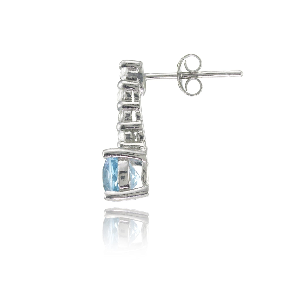 Sterling Silver Blue Topaz and WhiteTopaz 5-Stone Round Drop Earrings-2