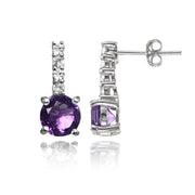 Sterling Silver African Amethyst and White Topaz 5-Stone Round Drop Earrings