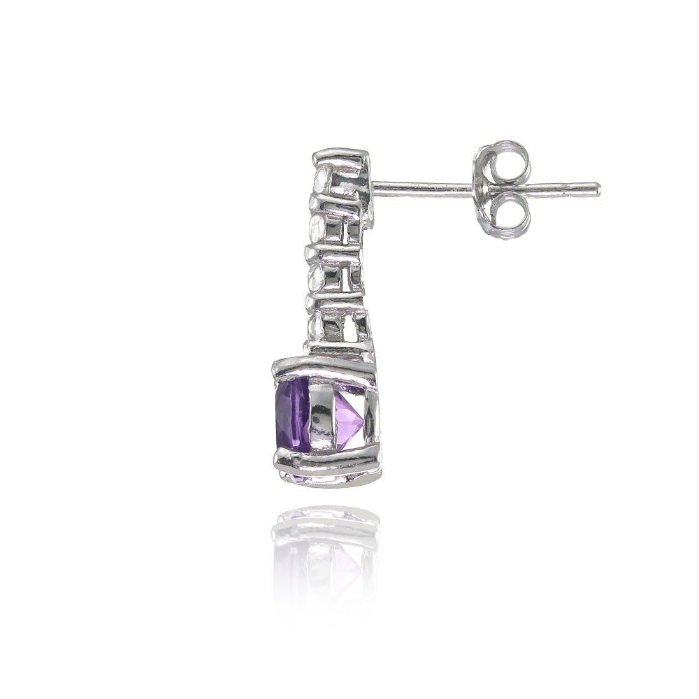 Sterling Silver African Amethyst and White Topaz 5-Stone Round Drop Earrings-2