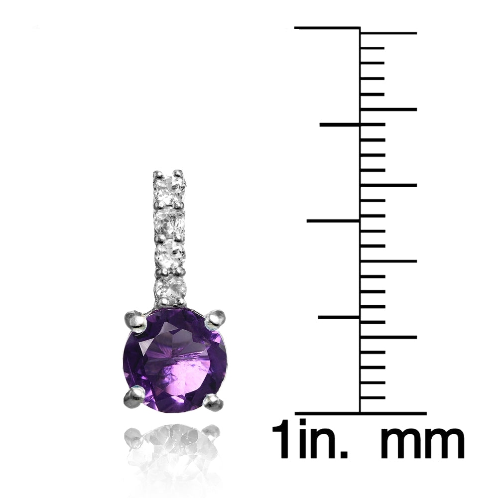 Sterling Silver African Amethyst and White Topaz 5-Stone Round Drop Earrings-3
