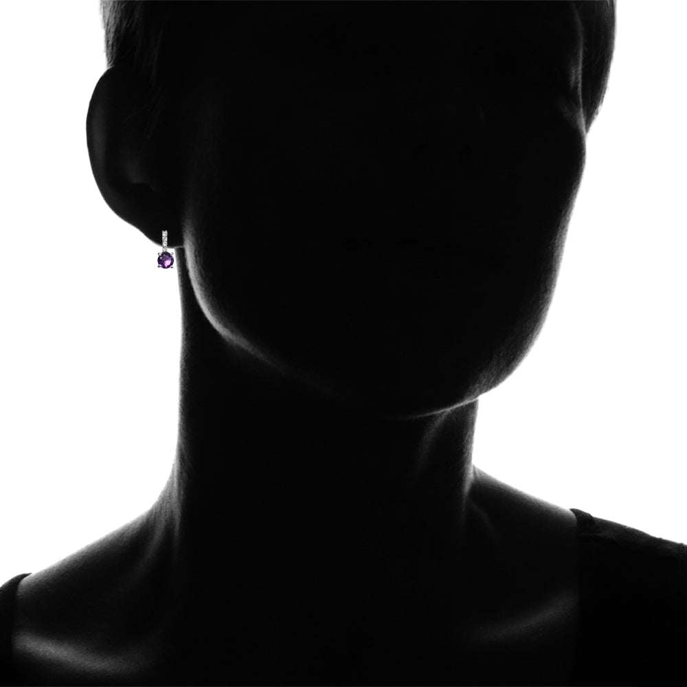 Sterling Silver African Amethyst and White Topaz 5-Stone Round Drop Earrings-4