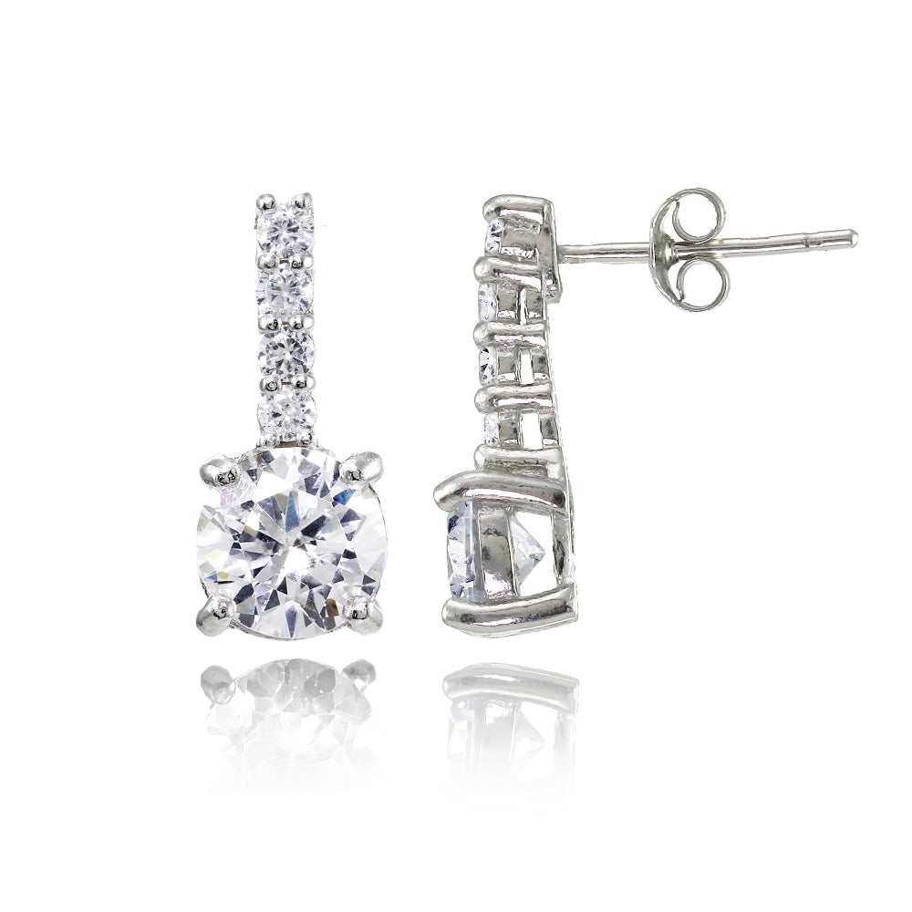 Sterling Silver Cubic Zirconia 5-Stone Round Drop Earrings