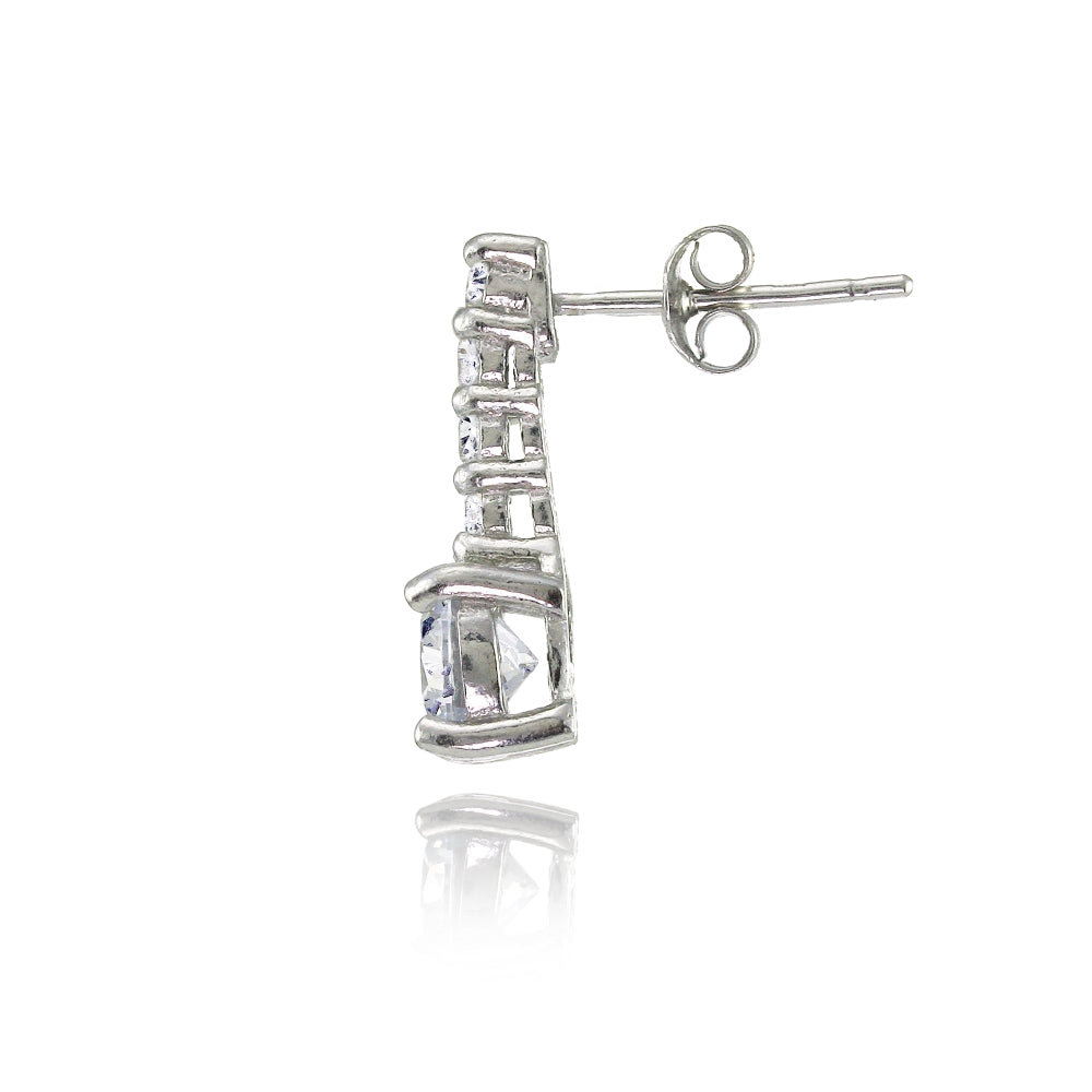 Sterling Silver Cubic Zirconia 5-Stone Round Drop Earrings-2