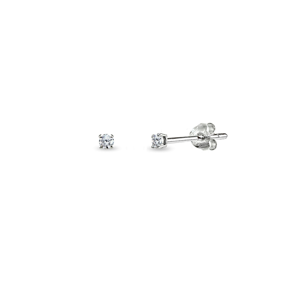 Sterling Silver Cubic Zirconia 2mm Round Stud Earrings