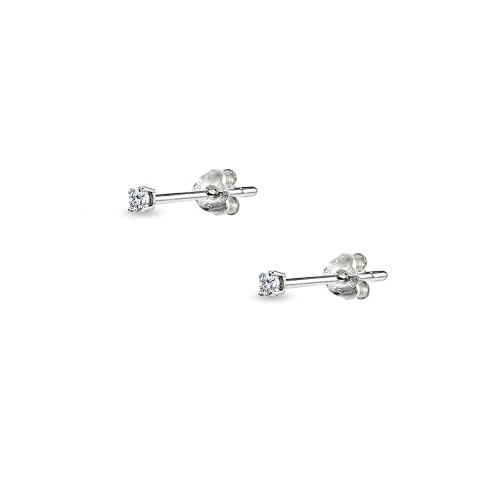 Sterling Silver Cubic Zirconia 2mm Round Stud Earrings-3