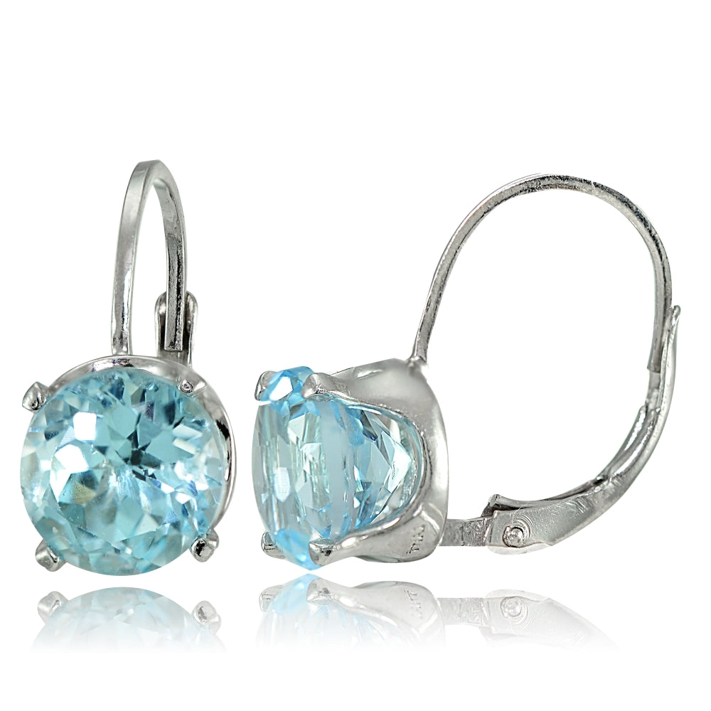 Sterling Silver Blue Topaz 8mm Round Leverback Earrings