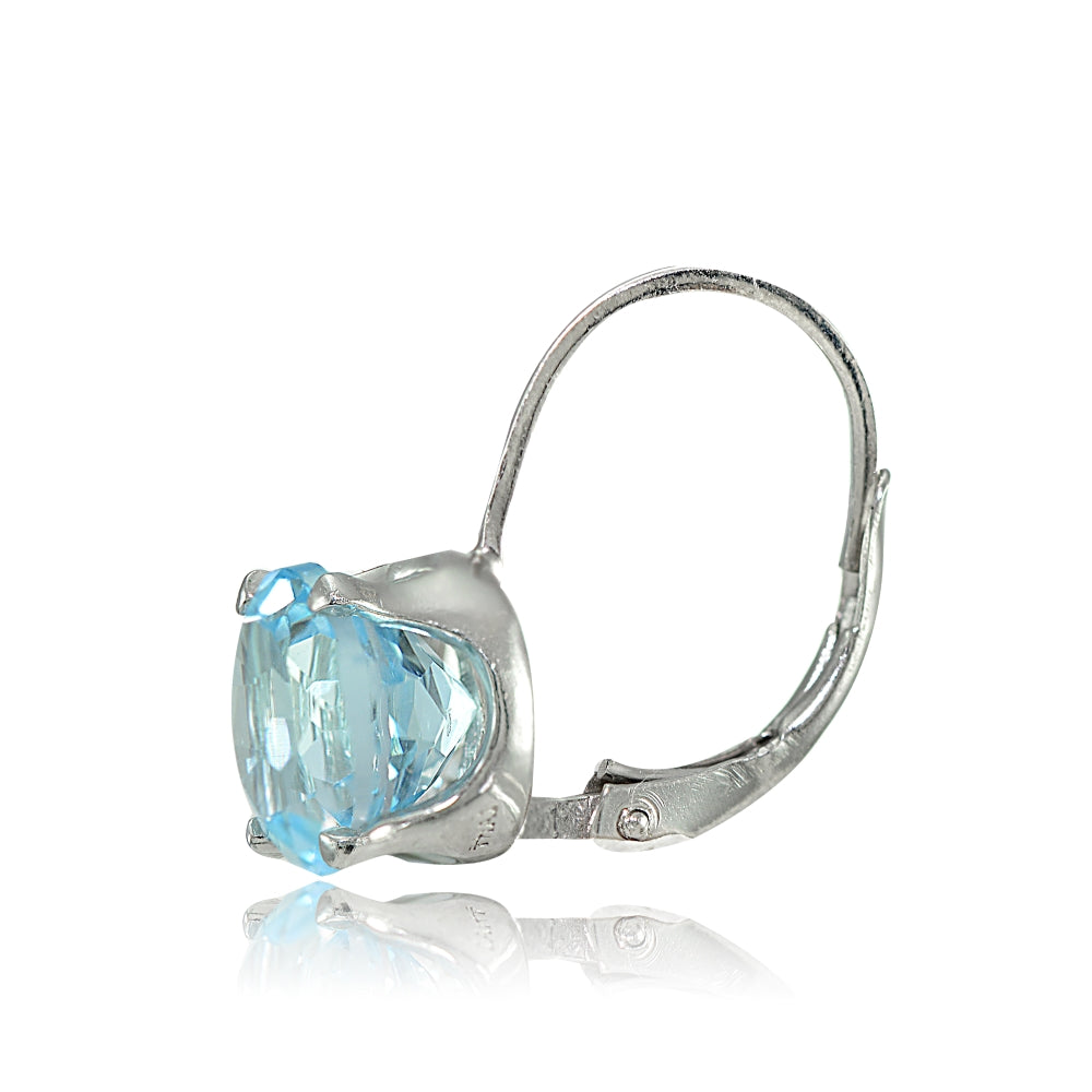 Sterling Silver Blue Topaz 8mm Round Leverback Earrings-2