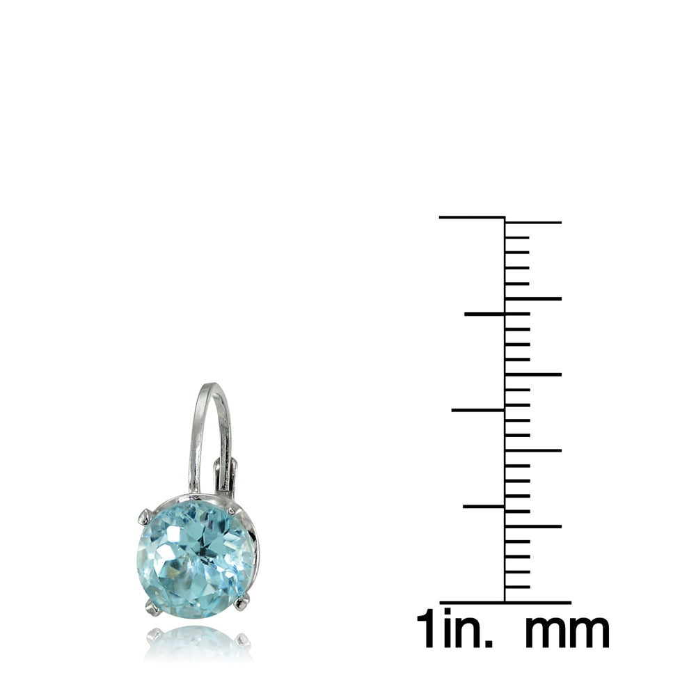 Sterling Silver Blue Topaz 8mm Round Leverback Earrings-3