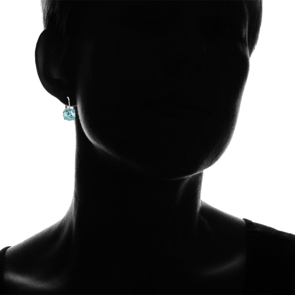 Sterling Silver Blue Topaz 8mm Round Leverback Earrings-4