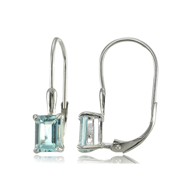 Sterling Silver Blue Topaz 7x5mm Emerald Shape Leverback Earrings