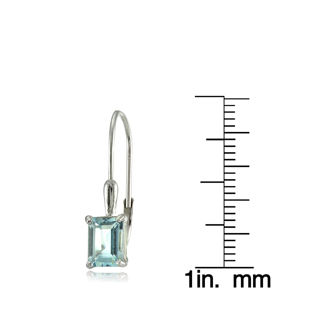 Sterling Silver Blue Topaz 7x5mm Emerald Shape Leverback Earrings-3