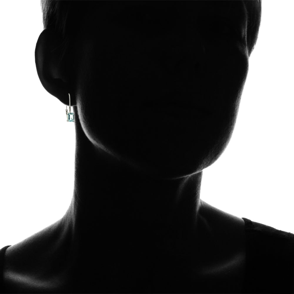 Sterling Silver Blue Topaz 7x5mm Emerald Shape Leverback Earrings-4