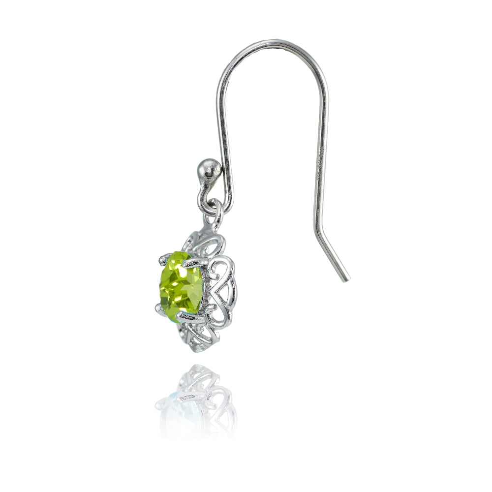 Sterling Silver Peridot Round Filigree Dangle Earrings-2