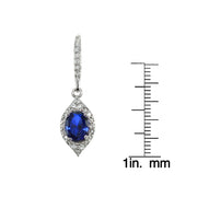 Sterling Silver Created Blue Sapphire and White Topaz Oval Dangle Leverback Earrings