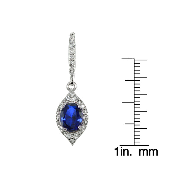 Sterling Silver Created Blue Sapphire and White Topaz Oval Dangle Leverback Earrings