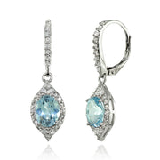 Sterling Silver Blue Topaz and White Topaz Oval Dangle Leverback Earrings